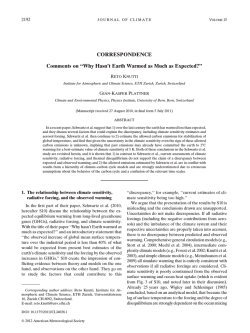 CORRESPONDENCE Comments on &lsquo;&lsquo;Why Hasn&rsquo;t Earth Warmed as Much as Expected?&rsquo;&rsquo; 2192 R
