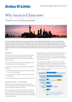 Why invest in China now? Strategy &amp; Organization Viewpoint