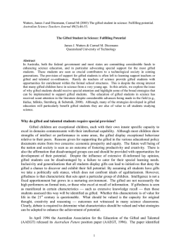 Watters, James J and Diezmann, Carmel M (2003) The gifted... James J. Watters &amp; Carmel M. Diezmann Australian Science Teachers Journal