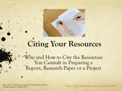 Citing Your Resources Why and How to Cite the Resources