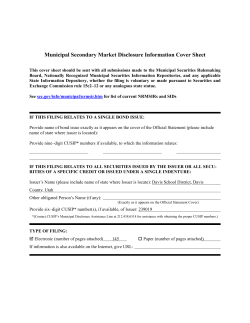 Municipal Secondary Market Disclosure Information Cover Sheet