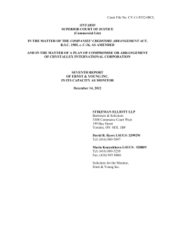 Court File No. CV-11-9532-00CL  SUPERIOR COURT OF JUSTICE (Commercial List)