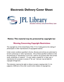 Electronic Delivery Cover Sheet Warning Concerning Copyright Restrictions