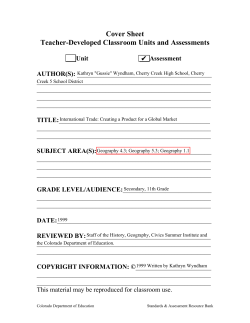 Cover Sheet Teacher-Developed Classroom Units and Assessments ✔