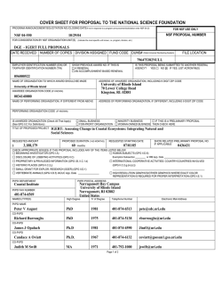 COVER SHEET FOR PROPOSAL TO THE NATIONAL SCIENCE FOUNDATION NSF 04-550 10/29/04