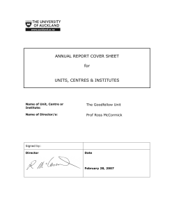 ANNUAL REPORT COVER SHEET for UNITS, CENTRES &amp; INSTITUTES