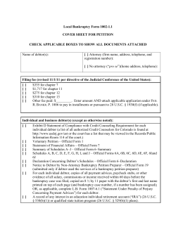 Local Bankruptcy Form 1002-1.1 COVER SHEET FOR PETITION