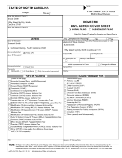 STATE OF NORTH CAROLINA  DOMESTIC CIVIL ACTION COVER SHEET