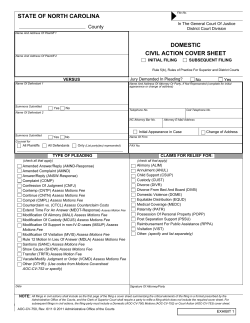 STATE OF NORTH CAROLINA  DOMESTIC CIVIL ACTION COVER SHEET