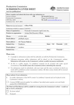 SUBMISSION COVER SHEET Productivity Commission (not for publication)