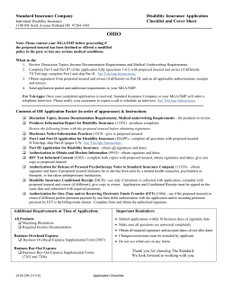 OHIO Standard Insurance Company Disability Insurance Application Checklist and Cover Sheet