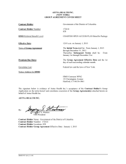 AETNA HEALTH INC. (NEW YORK) GROUP AGREEMENT COVER SHEET Contract Holder