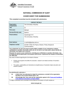 NATIONAL COMMISSION OF AUDIT COVER SHEET FOR SUBMISSIONS The University of Sydney