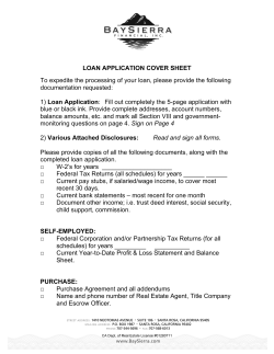 LOAN APPLICATION COVER SHEET documentation requested: