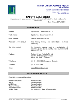 SAFETY DATA SHEET  Talison Lithium Australia Pty Ltd