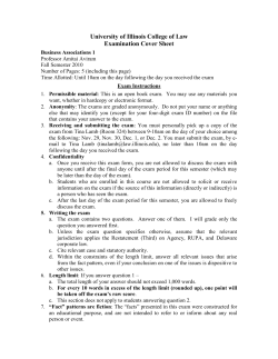 University of Illinois College of Law Examination Cover Sheet