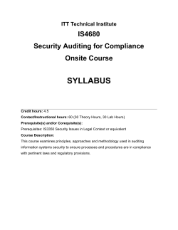 SYLLABUS IS4680 Security Auditing for Compliance Onsite Course