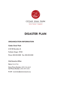 DISASTER PLAN  ORGANIZATION INFORMATION Cedar Sinai Park