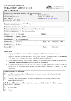 SUBMISSION COVER SHEET Productivity Commission (not for publication)