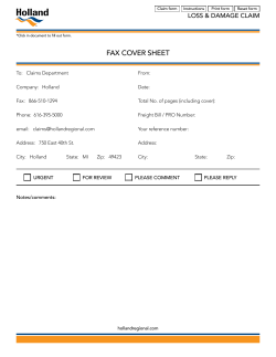FAX COVER SHEET LOSS &amp; DAMAGE CLAIM