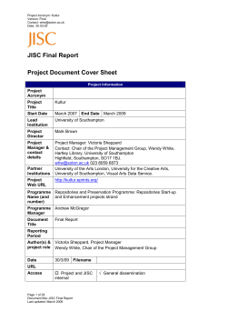 JISC Final Report Project Document Cover Sheet