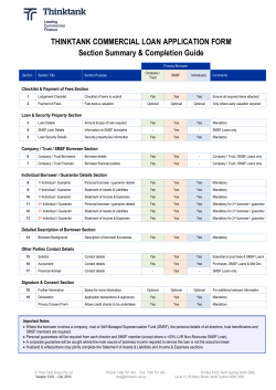 THINKTANK COMMERCIAL LOAN APPLICATION FORM Section Summary &amp; Completion Guide