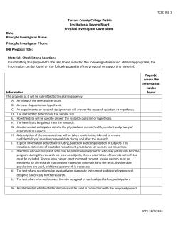 Tarrant County College District  Institutional Review Board Principal Investigator Cover Sheet