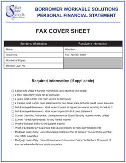 FAX COVER SHEET BORROWER WORKABLE SOLUTIONS PERSONAL FINANCIAL STATEMENT Required Information (if applicable)