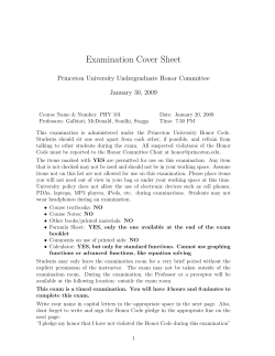 Examination Cover Sheet Princeton University Undergraduate Honor Committee January 30, 2009
