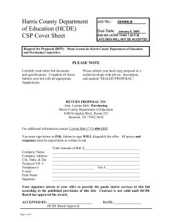 Harris County Department of Education (HCDE) CSP Cover Sheet