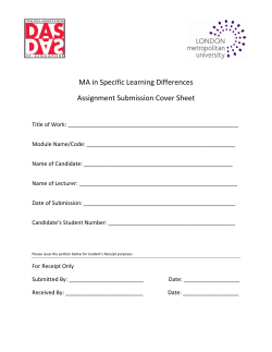 MA in Specific Learning Differences Assignment Submission Cover Sheet