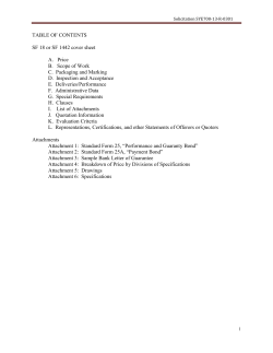 TABLE OF CONTENTS  SF 18 or SF 1442 cover sheet