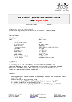 Full Automatic Top Cover Sheet Dispenser  Eurolux used