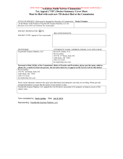 Arkansas Public Service Commission Tax Appeal (&#34;TD&#34;) Docket Summary Cover Sheet