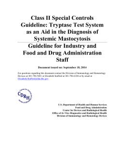 Class II Special Controls Guideline: Tryptase Test System Systemic Mastocytosis