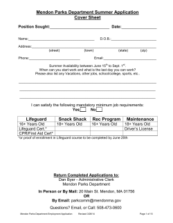 Mendon Parks Department Summer Application Cover Sheet Position Sought: