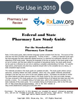 For Use in 2010 Federal and State Pharmacy Law Study Guide