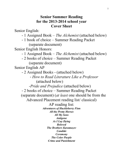 Senior Summer Reading for the 2013-2014 school year Cover Sheet Senior English: