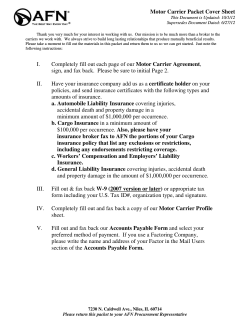 Motor Carrier Packet Cover Sheet This Document is Updated: 10/1/12