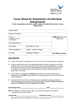 Cover Sheet for Submission of Individual Assignments