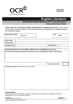 GCE English Literature OCR Advanced GCE 7828 Unit 2711 Prose (post-1914)