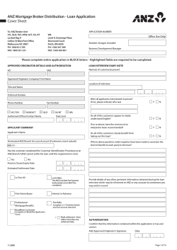 ANZ Mortgage Broker Distribution - Loan Application Cover Sheet Office Use Only