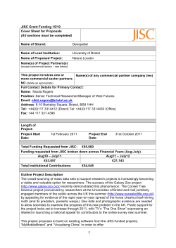 JISC Grant Funding 15/10 Cover Sheet for Proposals Name of Strand: