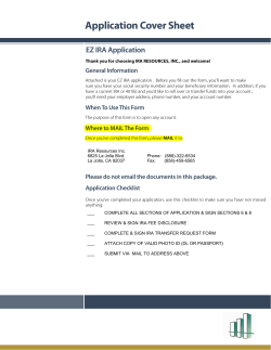 Application Cover Sheet EZ IRA Application General Information