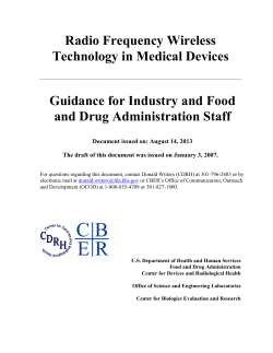 Radio Frequency Wireless Technology in Medical Devices  Guidance for Industry and Food