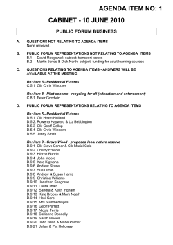 CABINET - 10 JUNE 2010 AGENDA ITEM NO: 1 PUBLIC FORUM BUSINESS