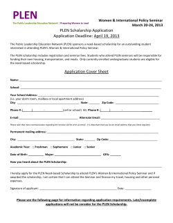PLEN Scholarship Application Application Deadline: April 19, 2013 March 20-24, 2013