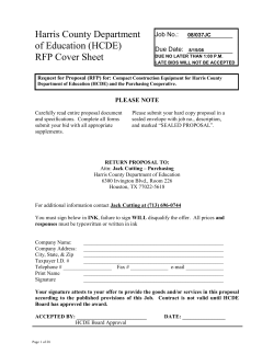 Harris County Department of Education (HCDE) RFP Cover Sheet