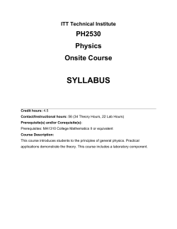 SYLLABUS PH2530 Physics Onsite Course