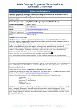 Mobile Coverage Programme Discussion Paper Submission Cover Sheet Submission Information